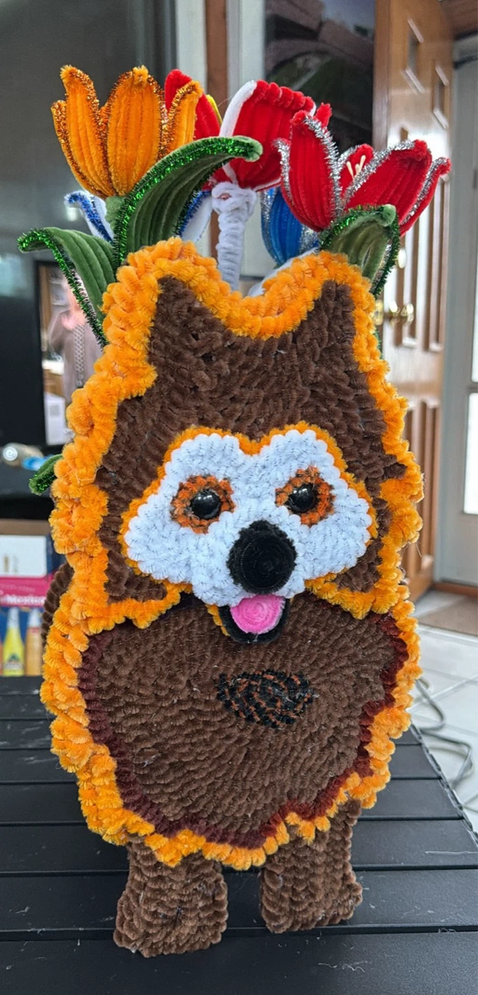 Handmade Pipe Cleaner Flower Dog Planter - photo 4