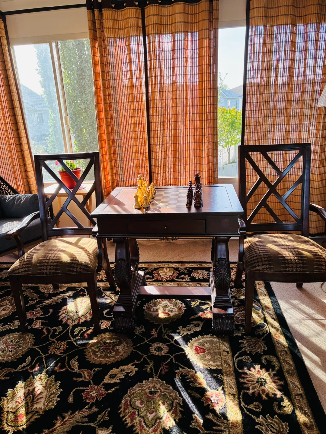 Wooden Chess Table with Two Chairs