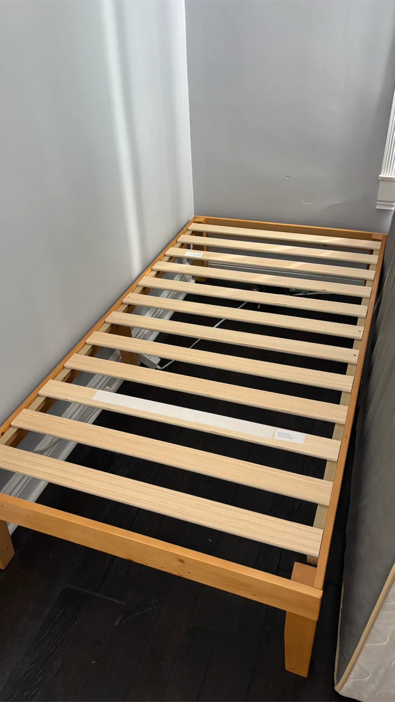 Twin bed frame + mattress. Solid wood. ZINUS.