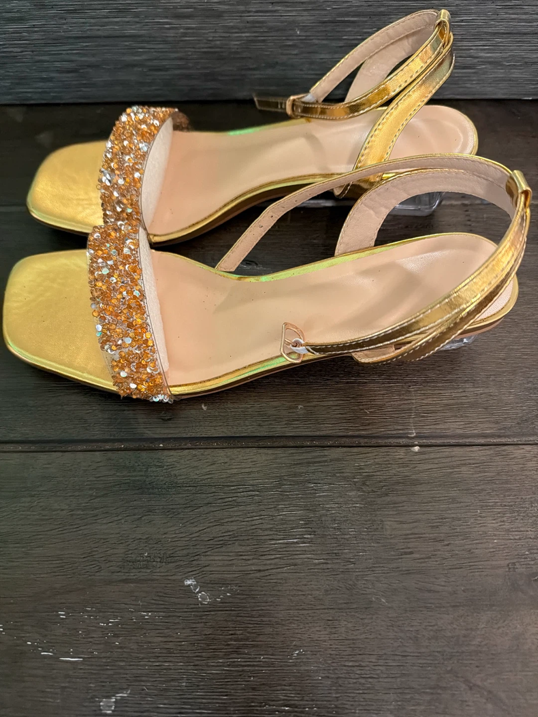 🏈 Gold Beaded Clear Heel Sandals - Size 40, US Size 9, 9.5 - photo 2