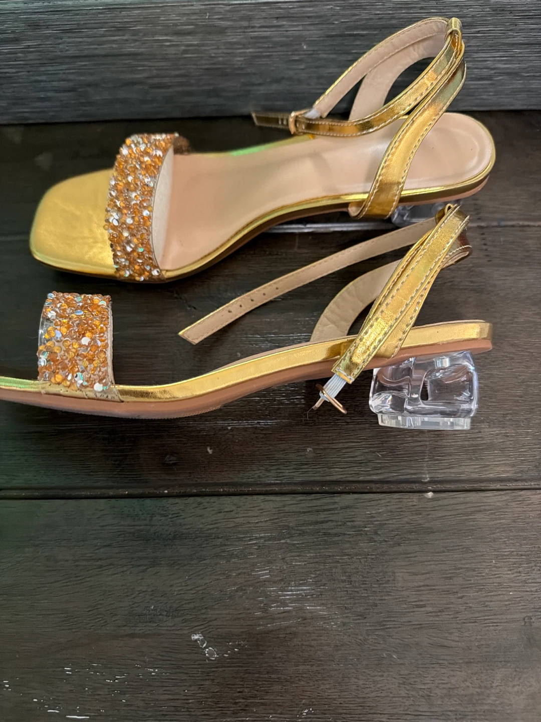 🏈 Gold Beaded Clear Heel Sandals - Size 40, US Size 9, 9.5 - photo 4