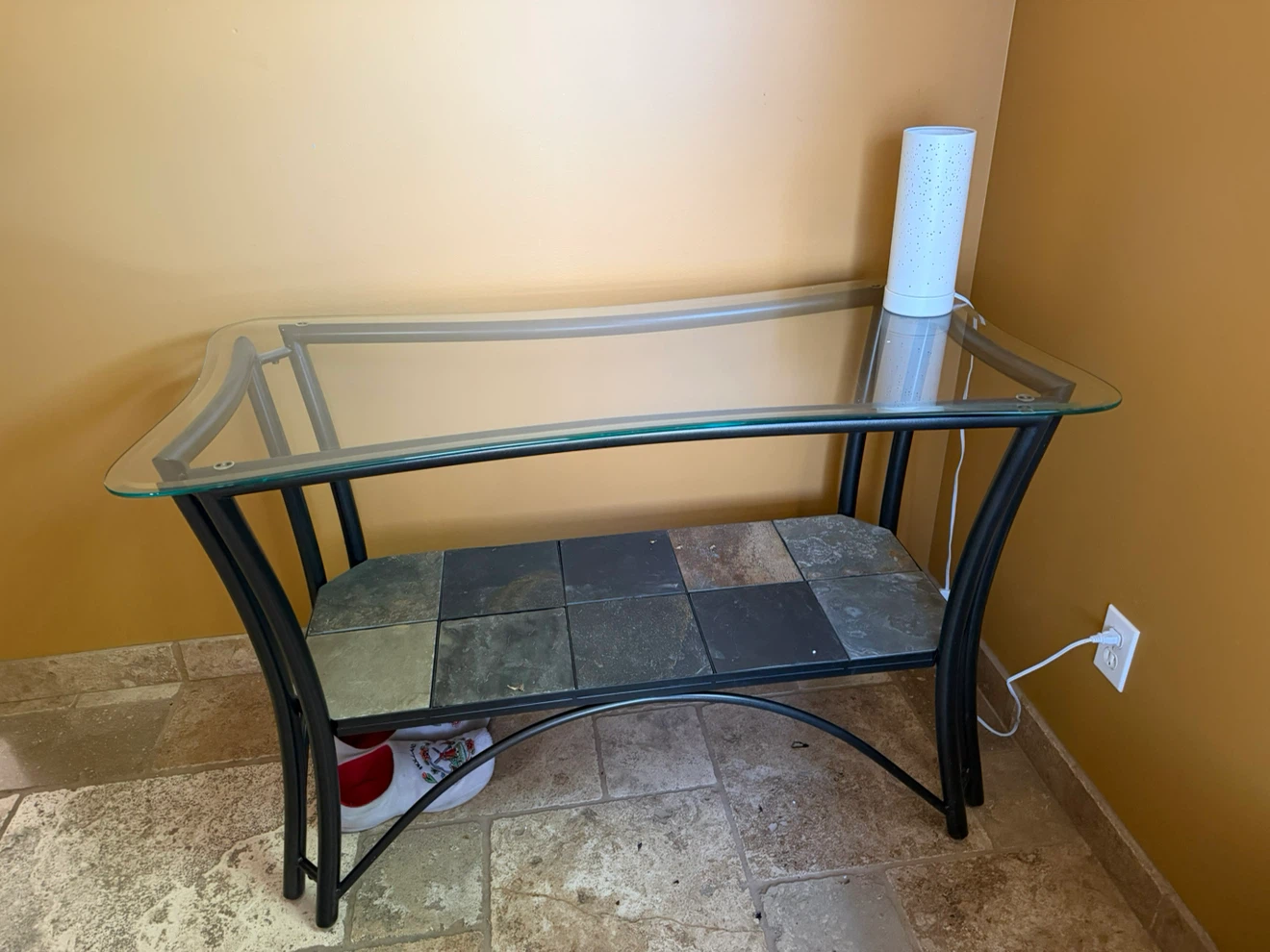 Glass Top Console Table with Slate Shelf