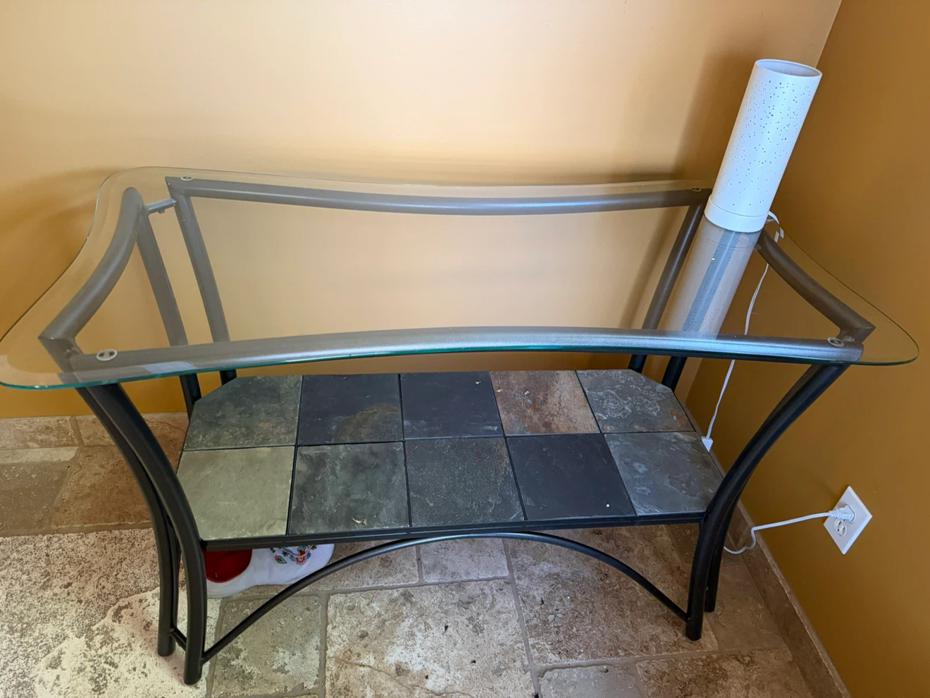 Glass Top Console Table with Slate Shelf - photo 2