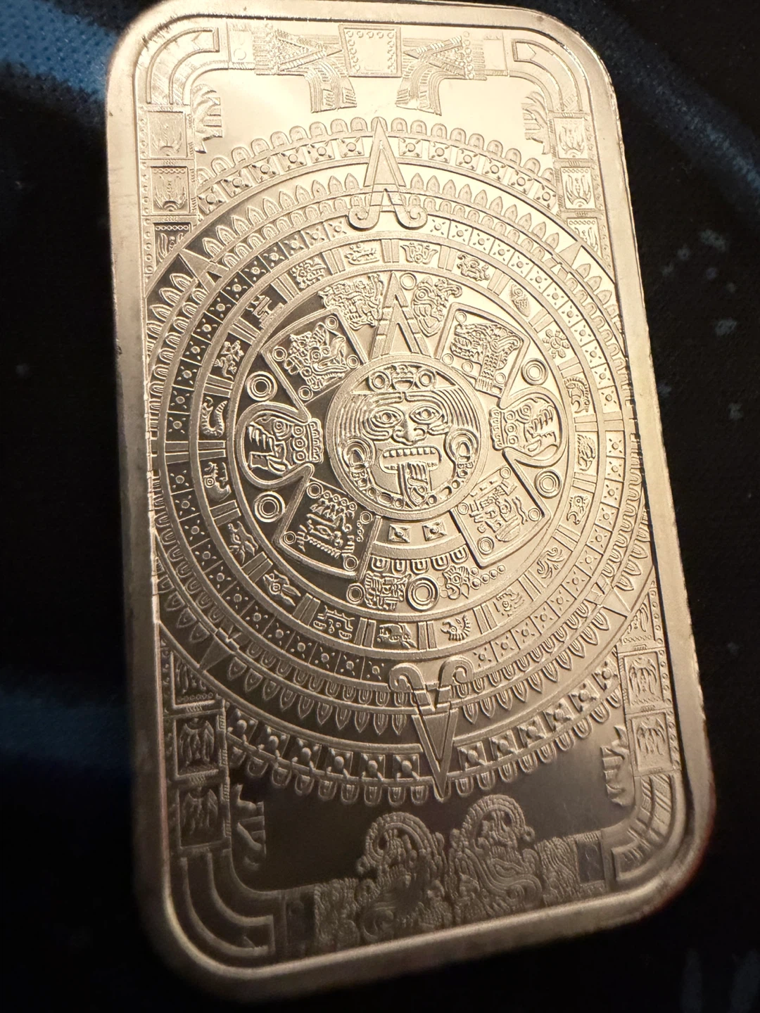 One Troy Ounce .999 Fine Silver Aztec Calendar Bar