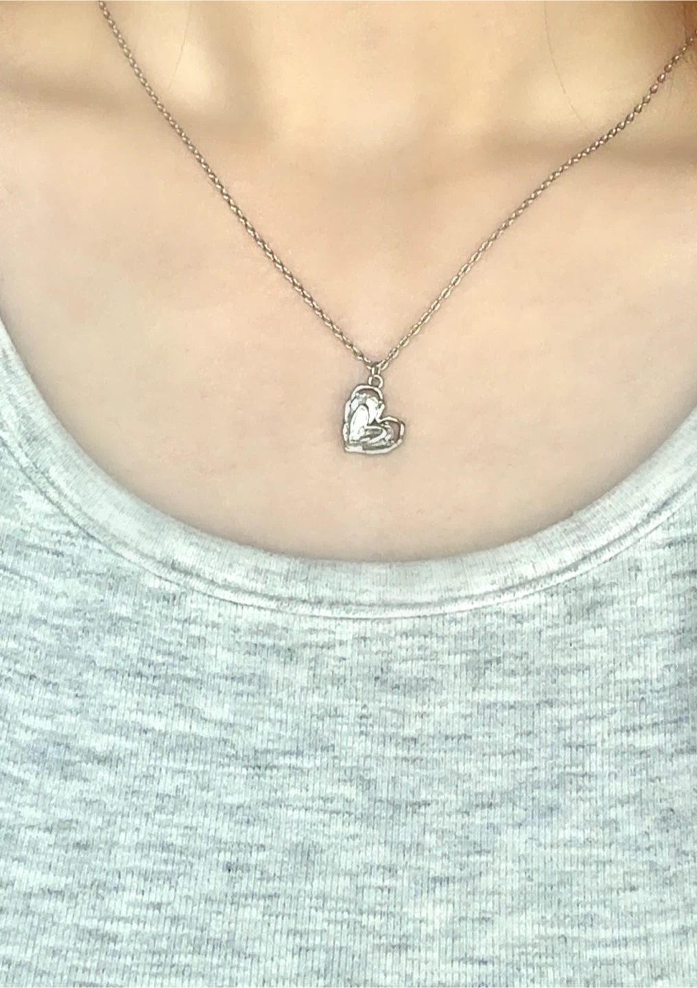 Silver Molten Double Heart Crystal Necklace - photo 3