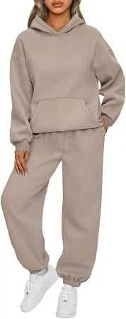 Comfrt - Beige two-piece tracksuit hoodie and joggers set
