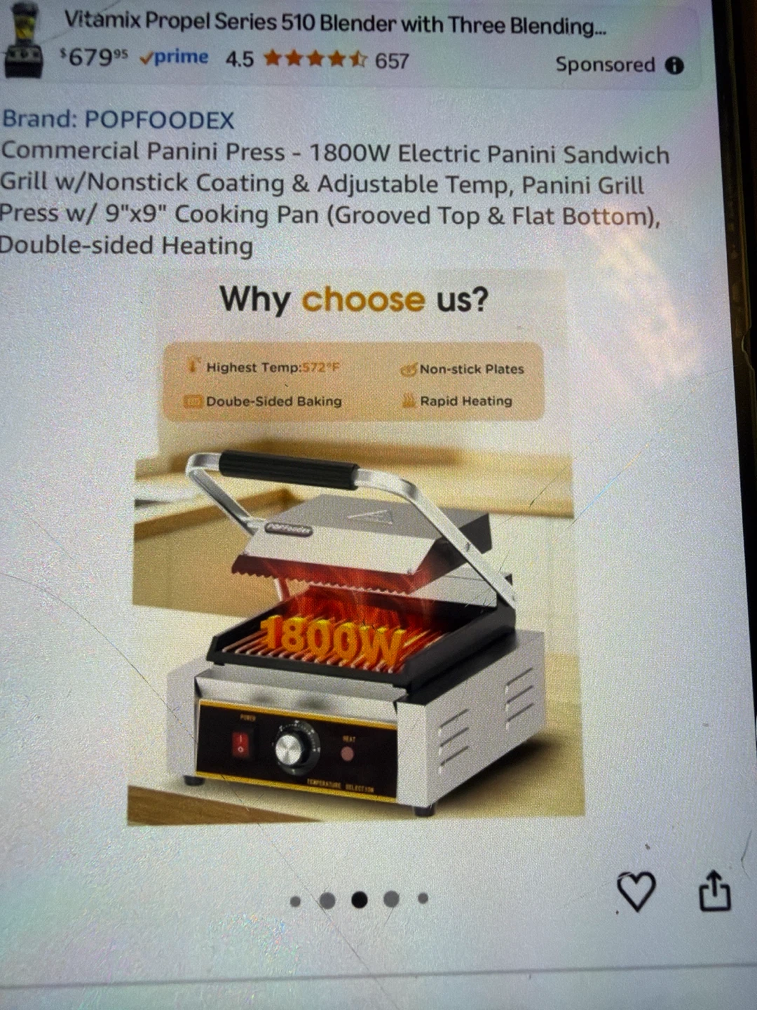 POPFOODEX Commercial Panini Press 9x9 Grill - photo 2