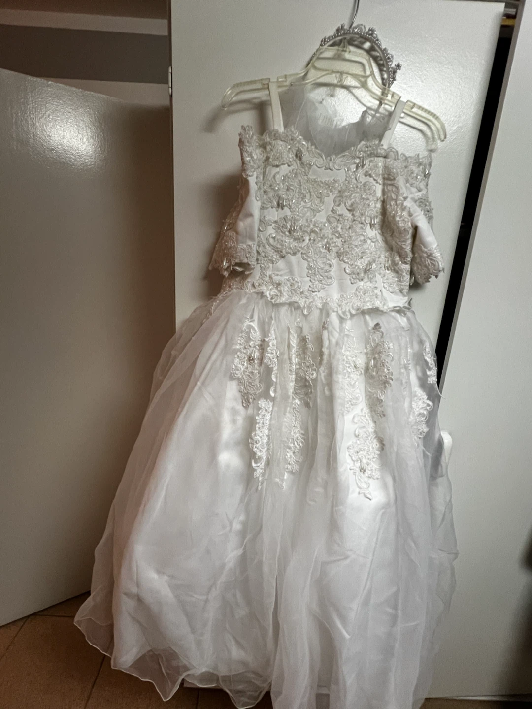 White Girl's  first communion costume made whit crown and veil