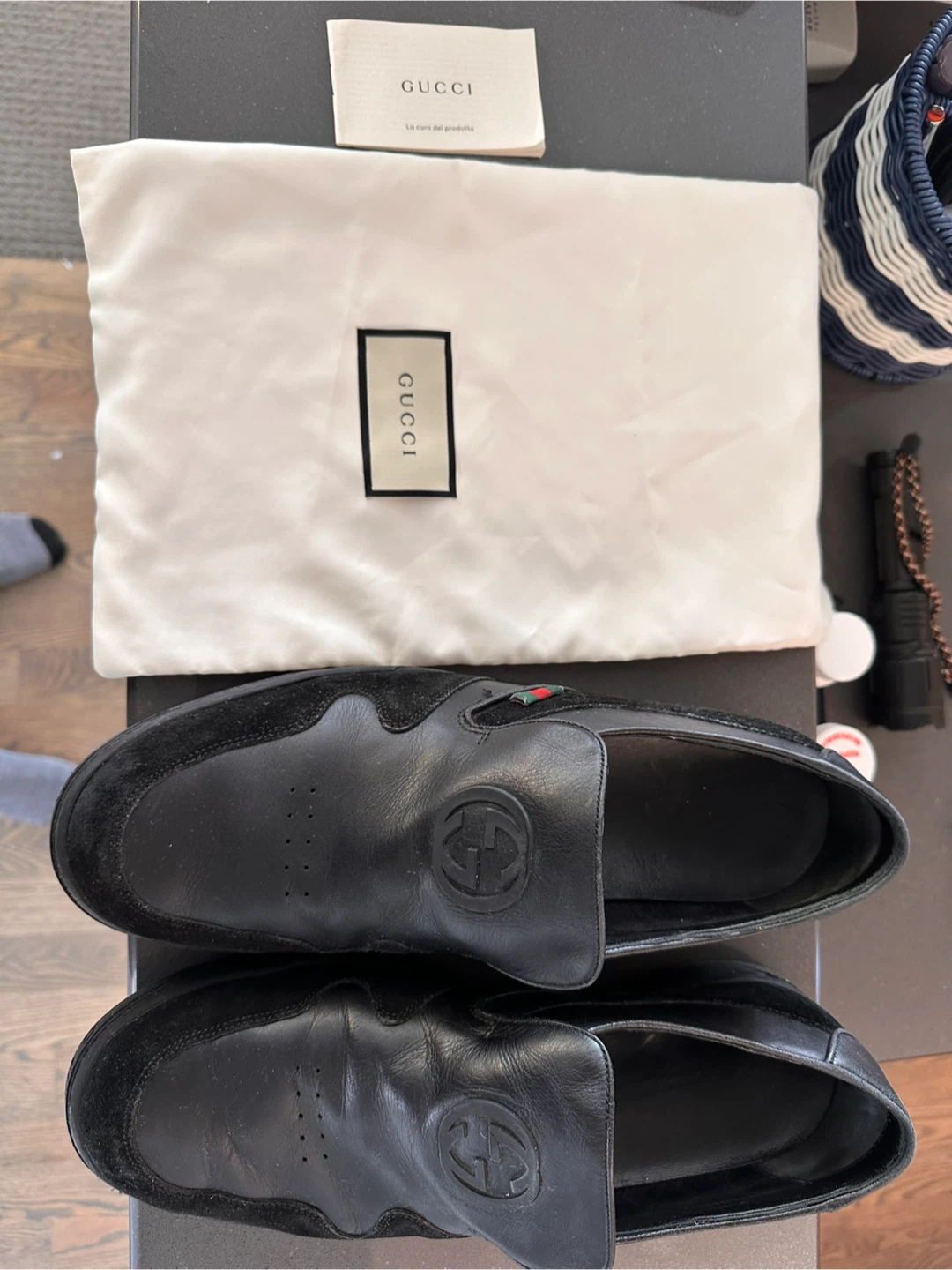 Gucci Black Leather Slip-on Shoes Size 10