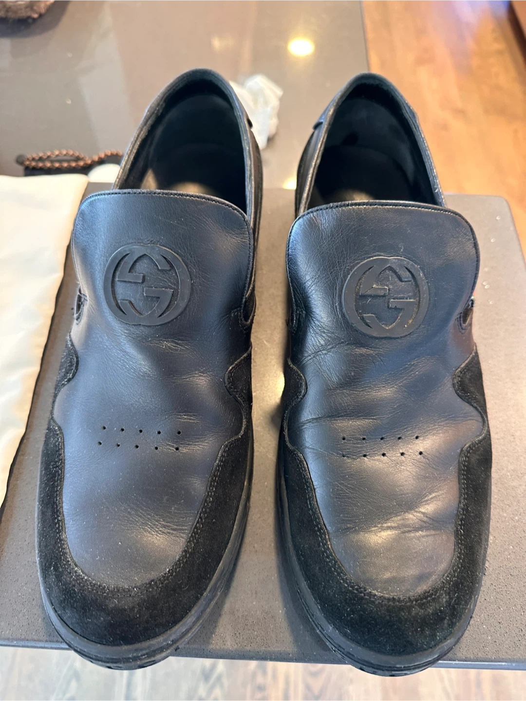 Gucci Black Leather Slip-on Shoes Size 10 - photo 2