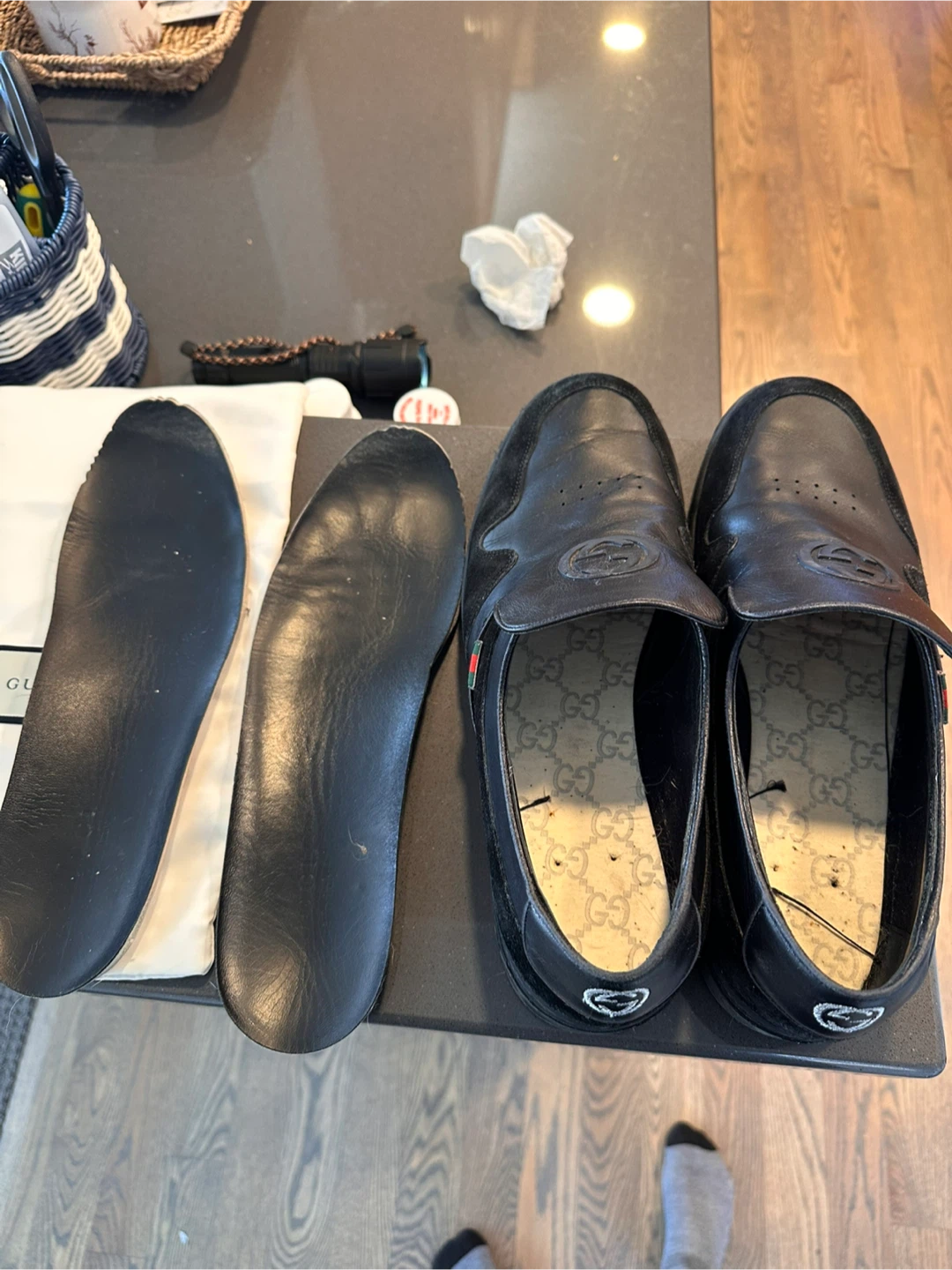 Gucci Black Leather Slip-on Shoes Size 10 - photo 5