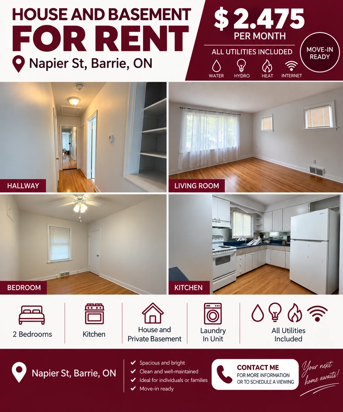 2 bedroom house with basement - Napier St Barrie