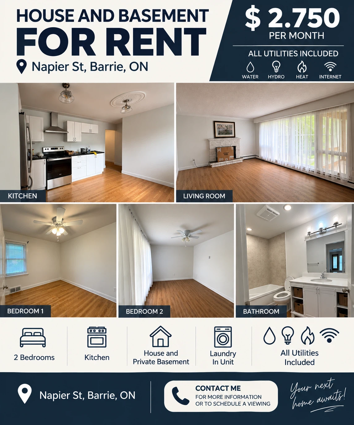 2 bedroom house with basement - Napier St Barrie