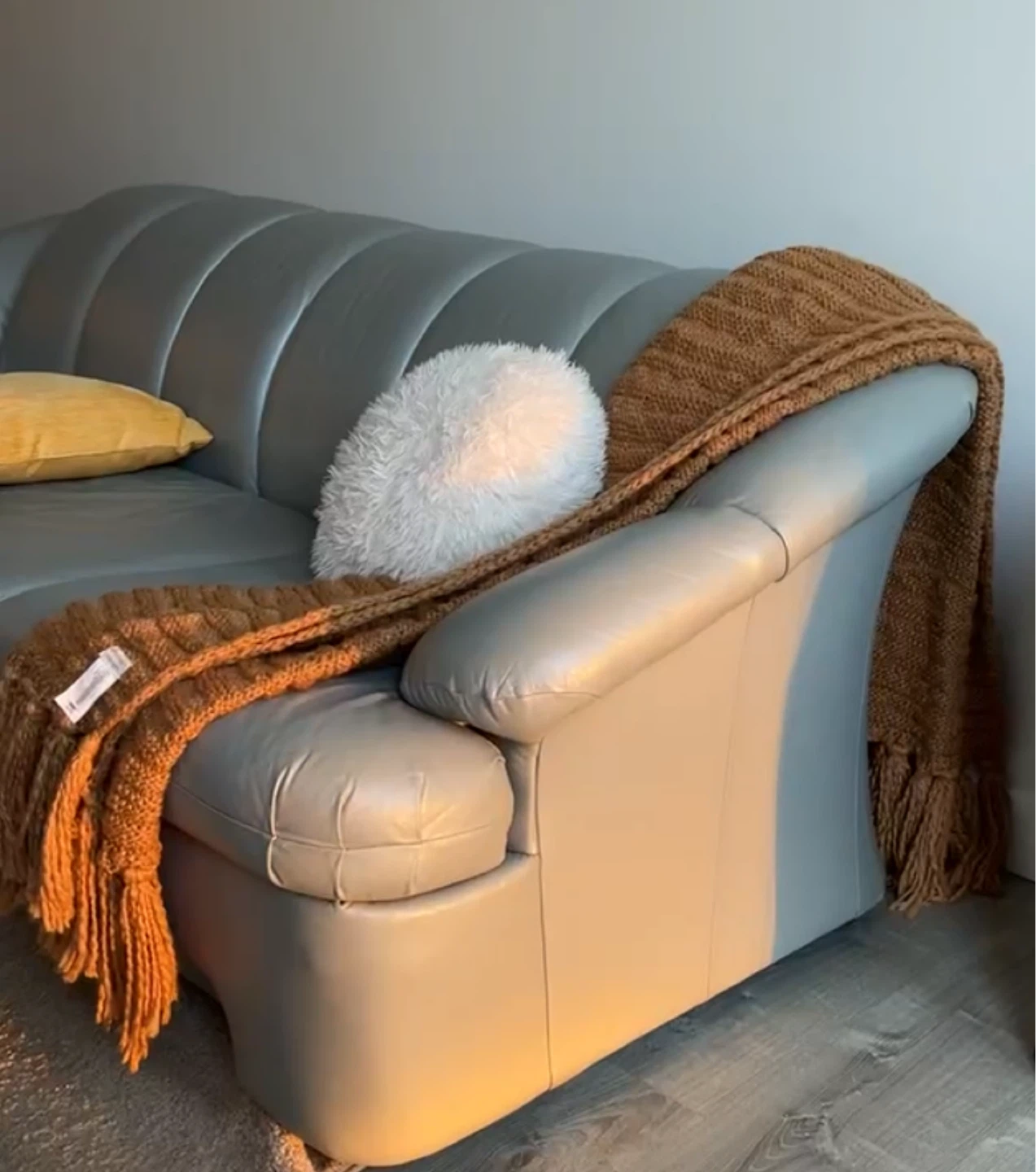 Gray leather 3-seater sofa