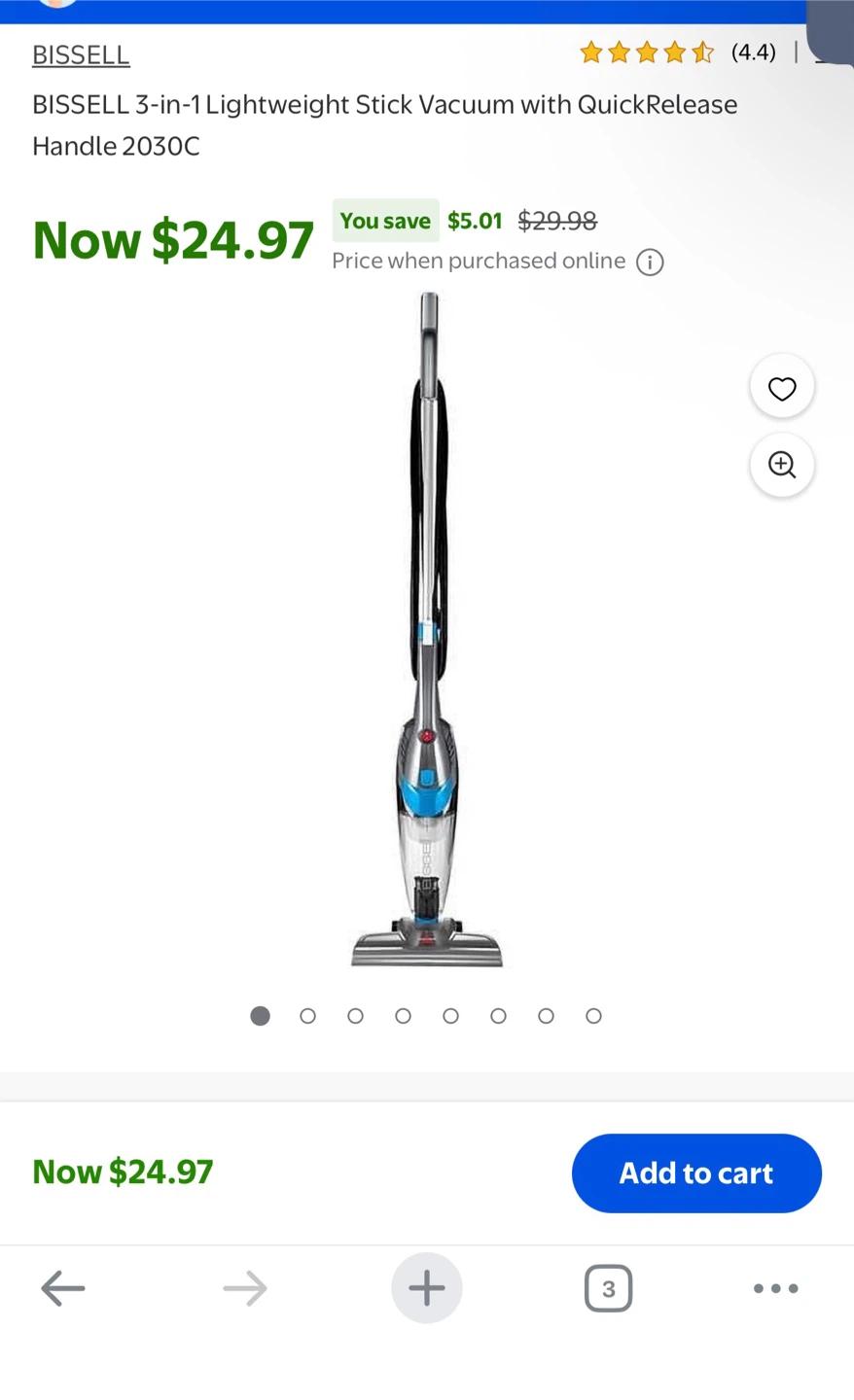 Bissell 3-in-1 Lightweight Stick Vacuum 2030C