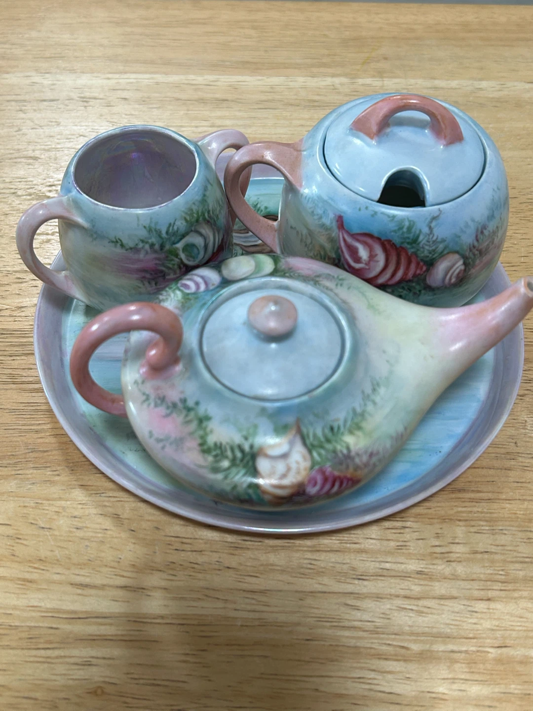 Vintage Porcelain Seashell Teapot Set