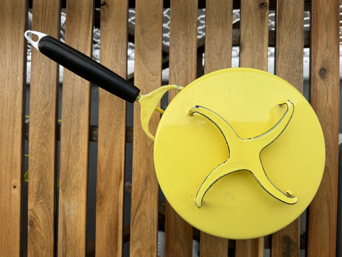 Vintage Yellow “Milanoware” Enamel Saucepan with Lid