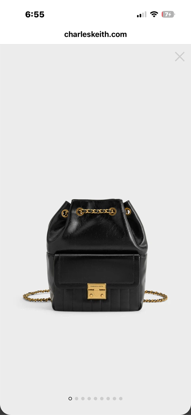 Brand New Black Crinkle-Effect Drawstring Backpack