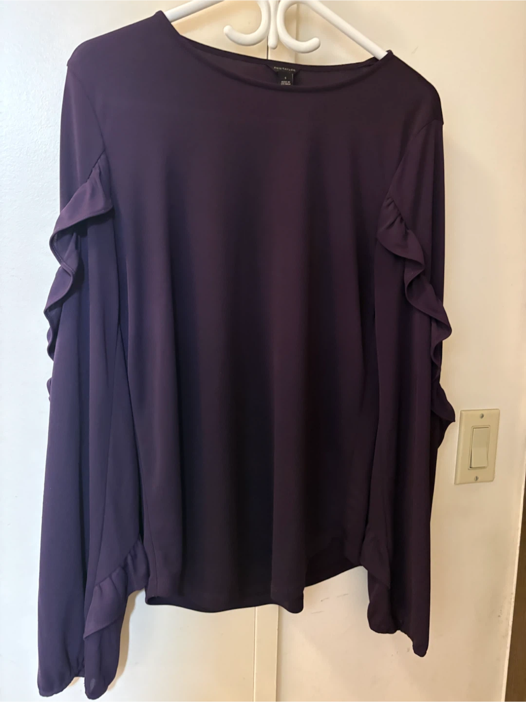 🏈Ann Taylor Purple Ruffle Sleeve Blouse_Small - photo 3