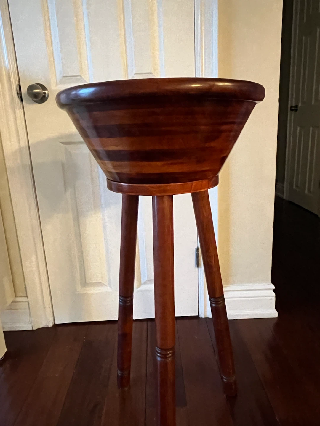 Large Vintage Wooden Salad Bowl on Tripod Stand