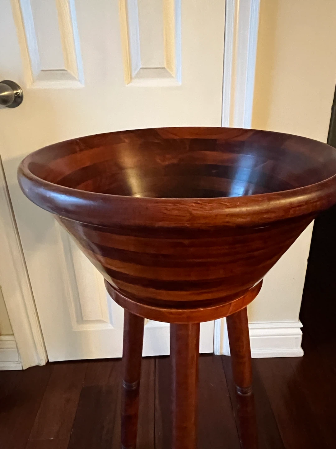 Large Vintage Wooden Salad Bowl on Tripod Stand - photo 2