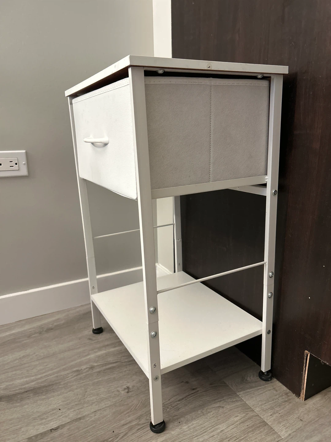 White Metal Nightstand with Fabric Drawer - photo 2