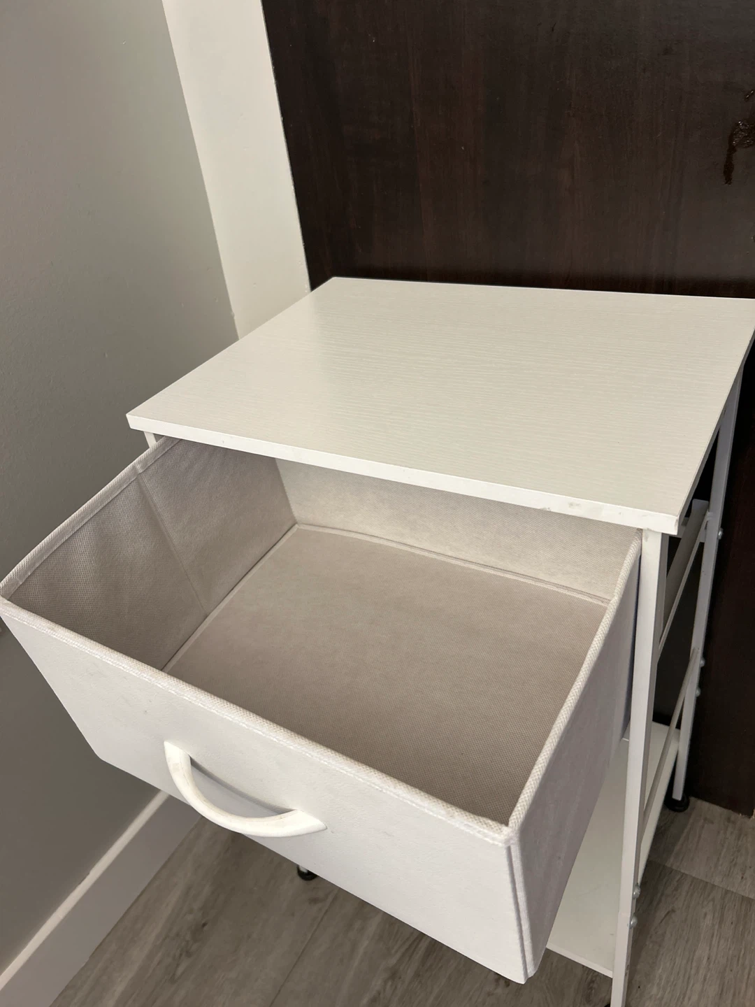 White Metal Nightstand with Fabric Drawer - photo 3