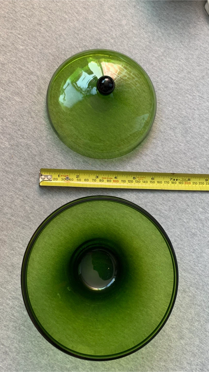 Vintage MCM Green Glass Lidded Bowl 🏈 - photo 3