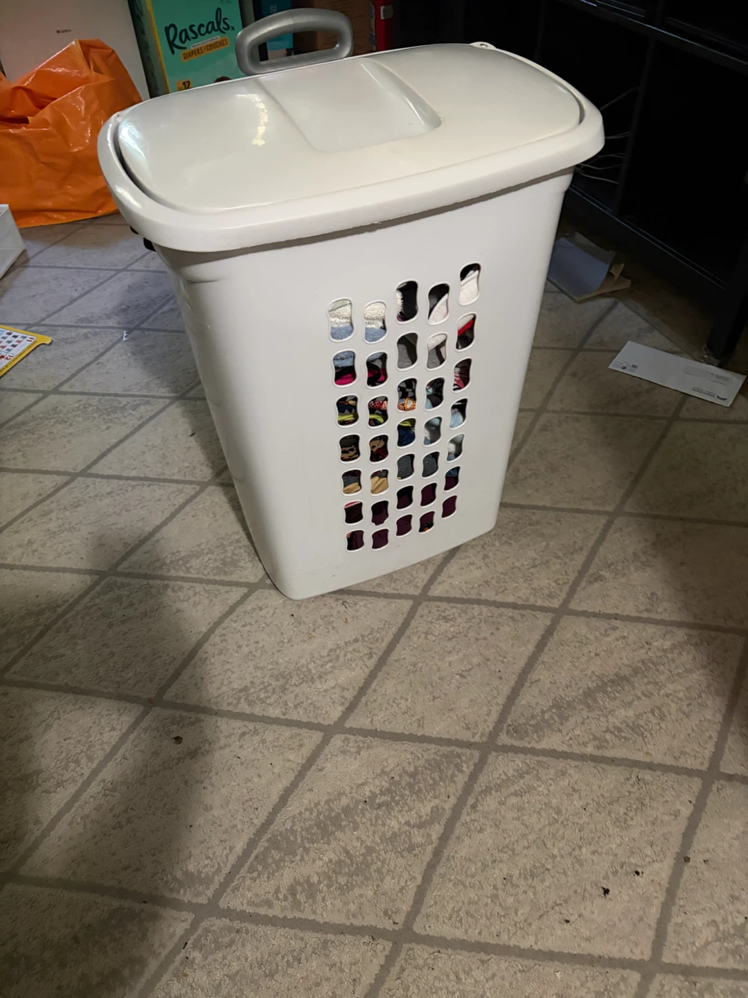 White Plastic Rolling Laundry Hamper with Lid - photo 2