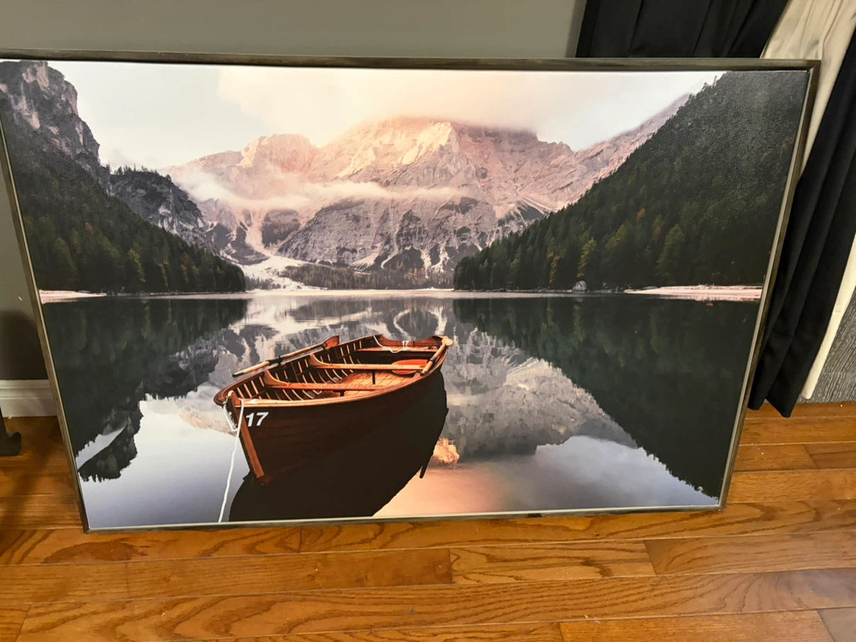 Mountain Lake Boat Canvas Wall Art