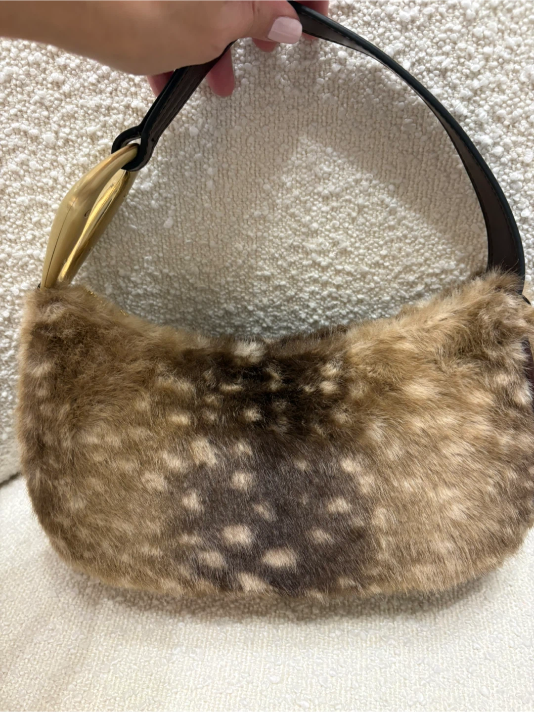 NEW BAMBI BCBGGen Fur Baguette Handbag with Brushed Gold Details - photo 2