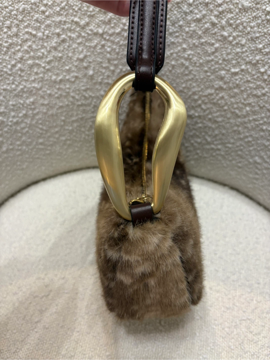 NEW BAMBI BCBGGen Fur Baguette Handbag with Brushed Gold Details - photo 3