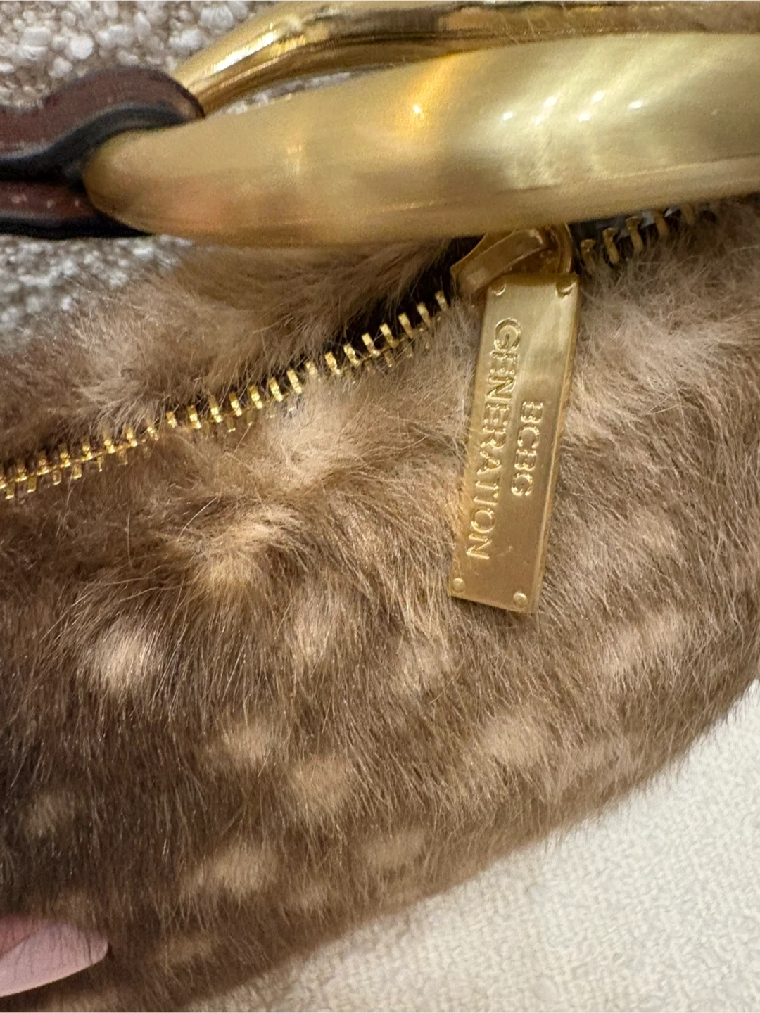 NEW BAMBI BCBGGen Fur Baguette Handbag with Brushed Gold Details - photo 4