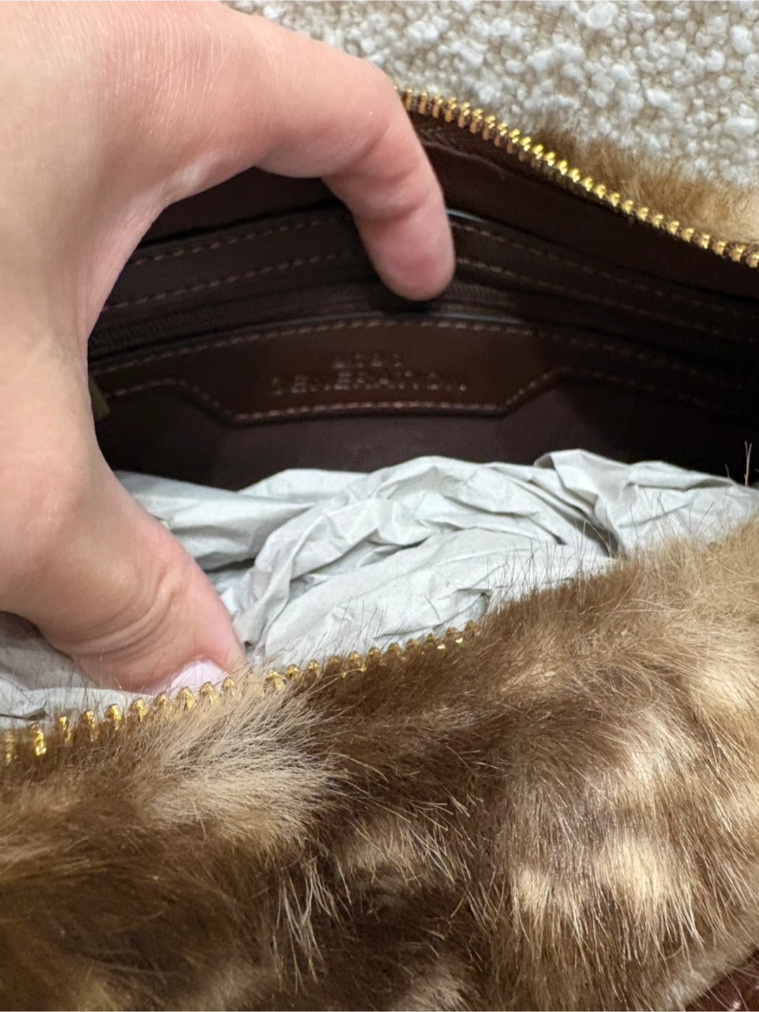 NEW BAMBI BCBGGen Fur Baguette Handbag with Brushed Gold Details - photo 5