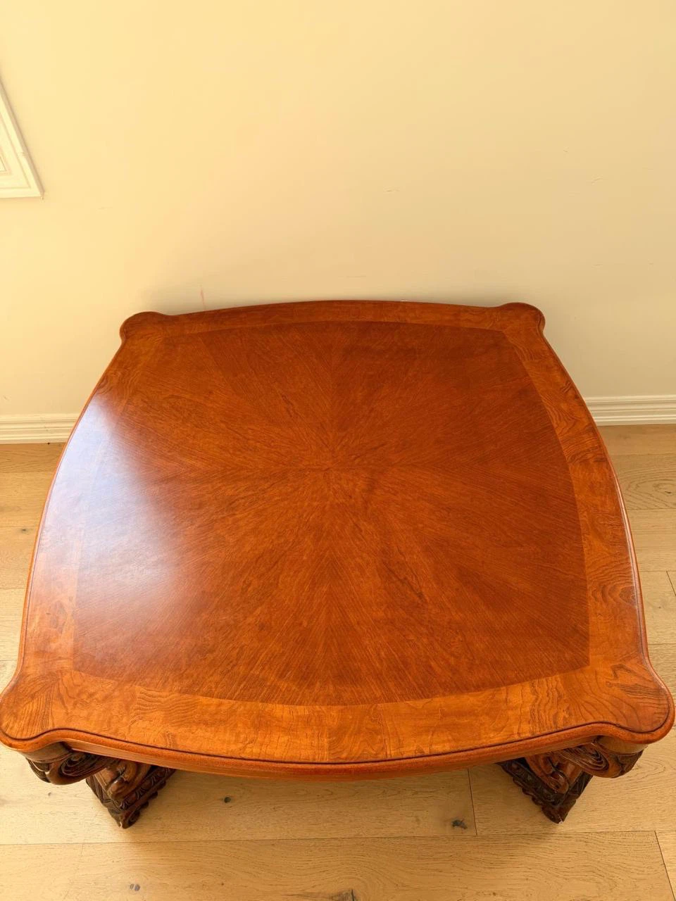 Vintage Ornate Carved Wood Square Table