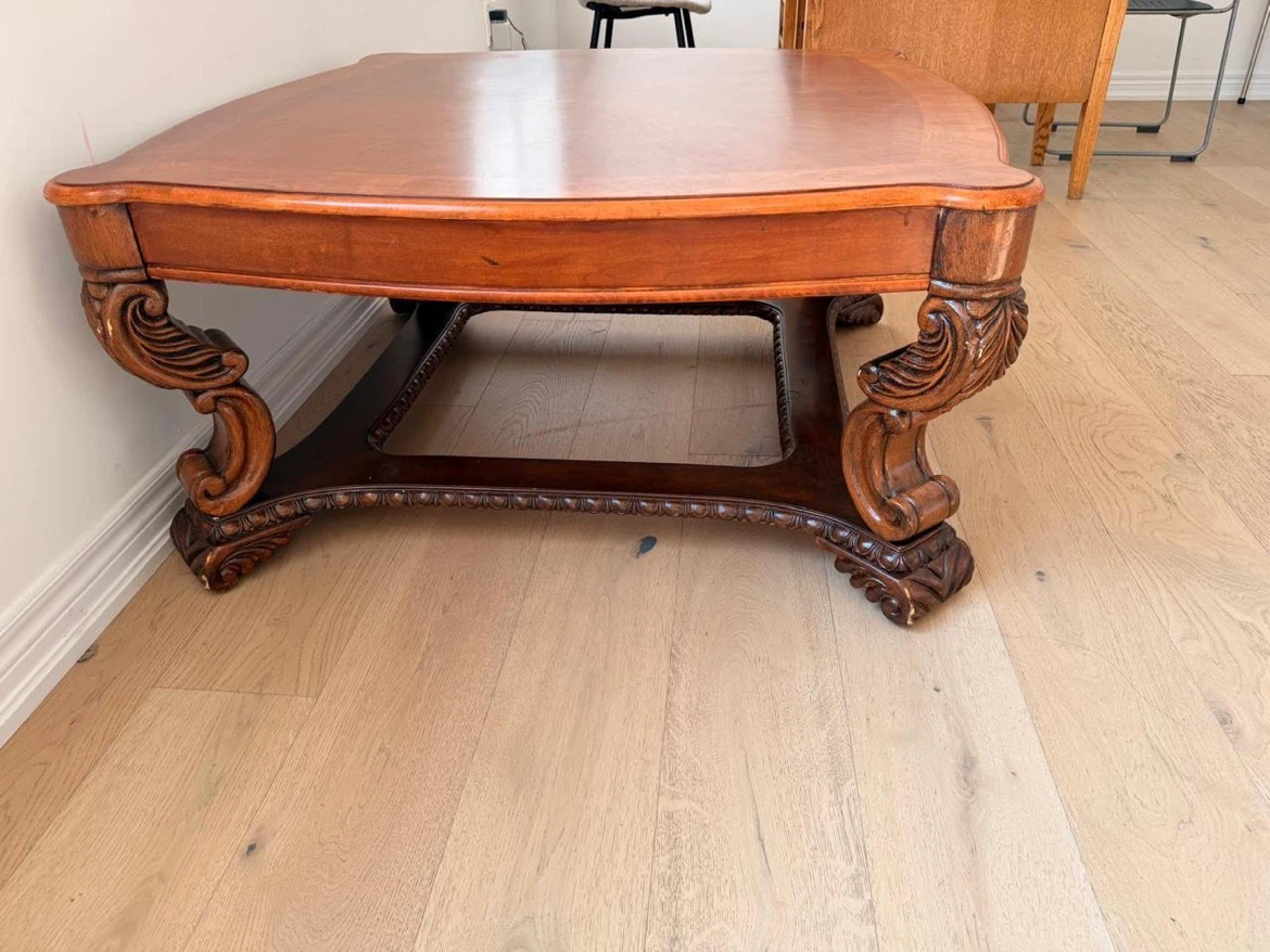 Vintage Ornate Carved Wood Square Table - photo 2