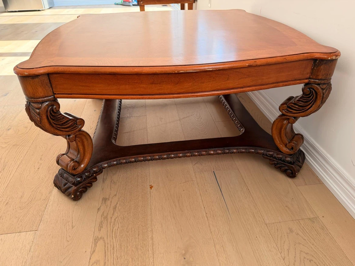 Vintage Ornate Carved Wood Square Table - photo 4