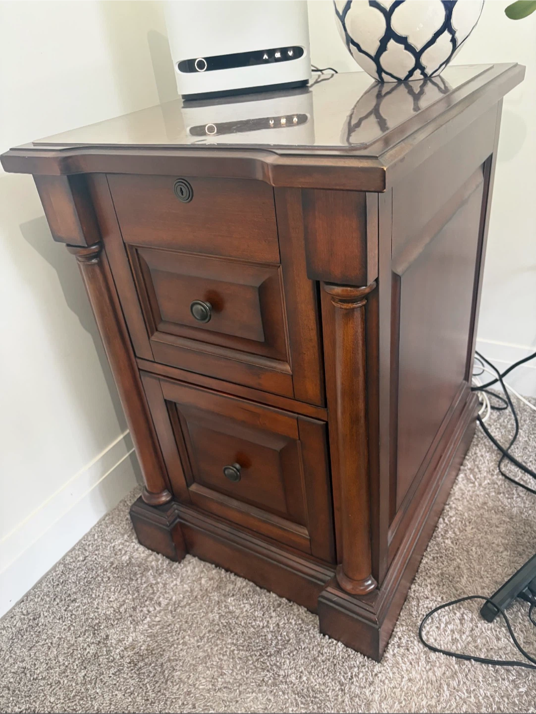 Wooden two-drawer filing cabinet