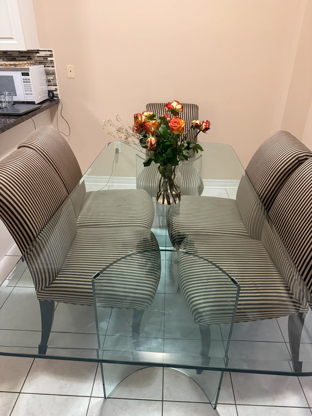 Glass Dining Table and Four Striped Chairs - photo 2