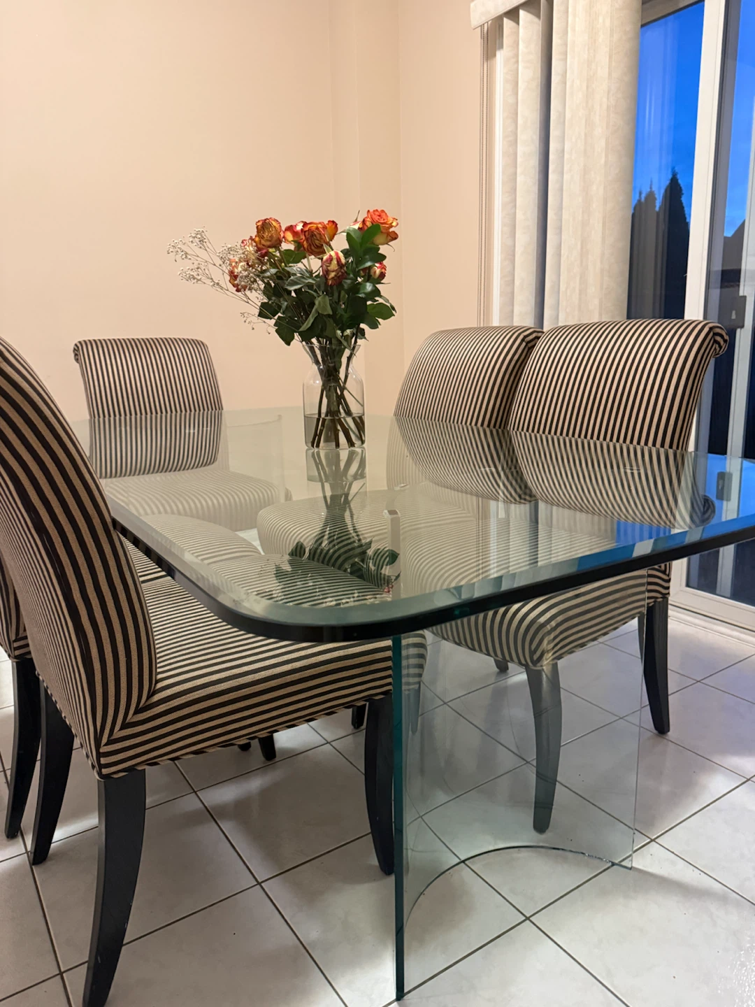 Glass Dining Table and Four Striped Chairs - photo 3