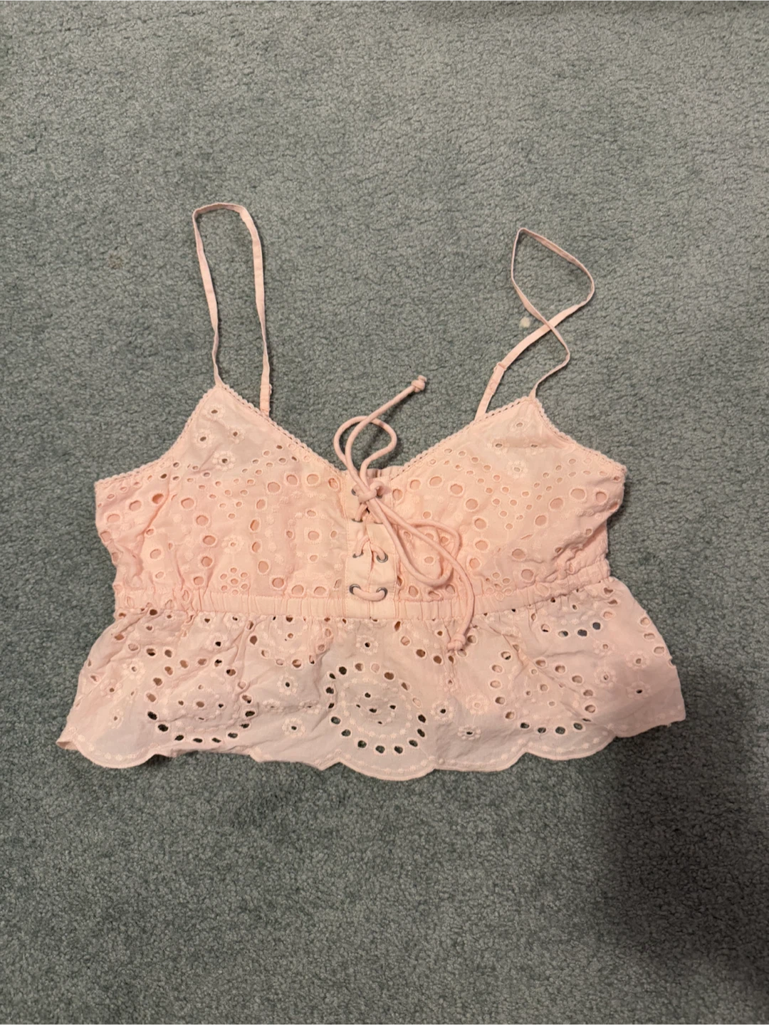 Aerie Pink Eyelet Lace Crop Top - S