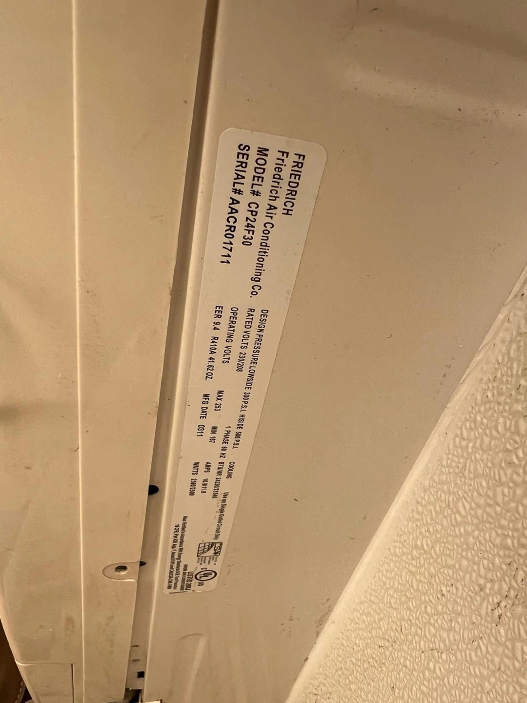 Friedrich Air Conditioner Model CP24F30 - photo 5