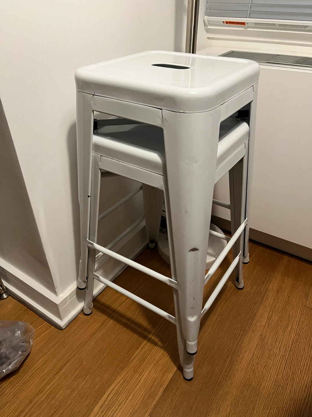 Set of 2 White Metal Stacking Stools