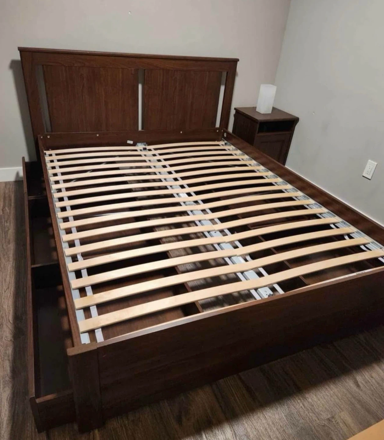 IKEA Queen bed with 4 drawers in brown colour