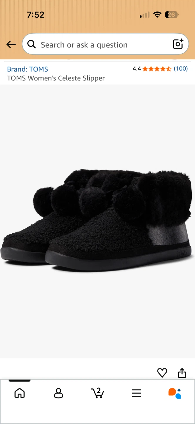 TOMS Women's Black Faux Fur Pom Pom Slippers