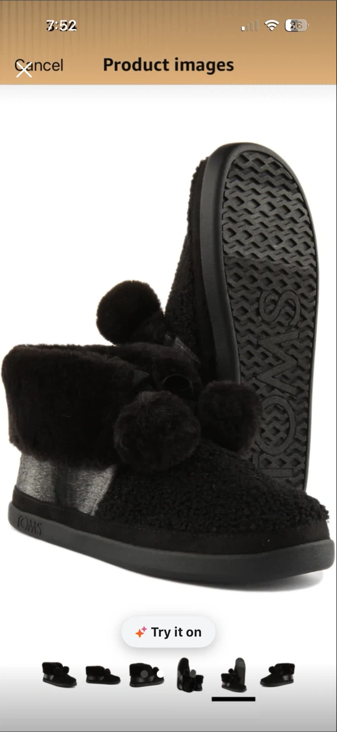 TOMS Women's Black Faux Fur Pom Pom Slippers - photo 2