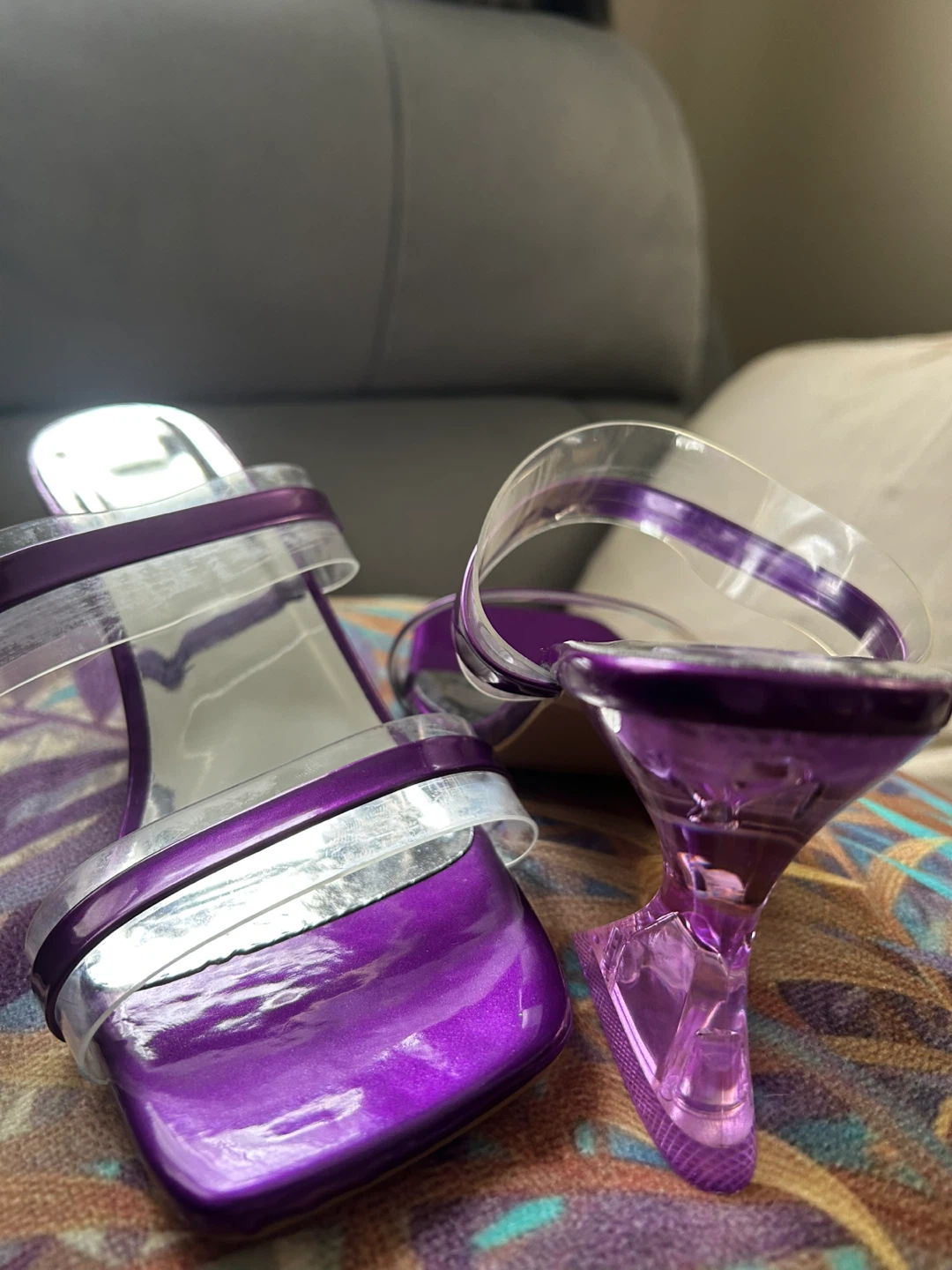 Purple Strappy Clear Heel Sandals - photo 2