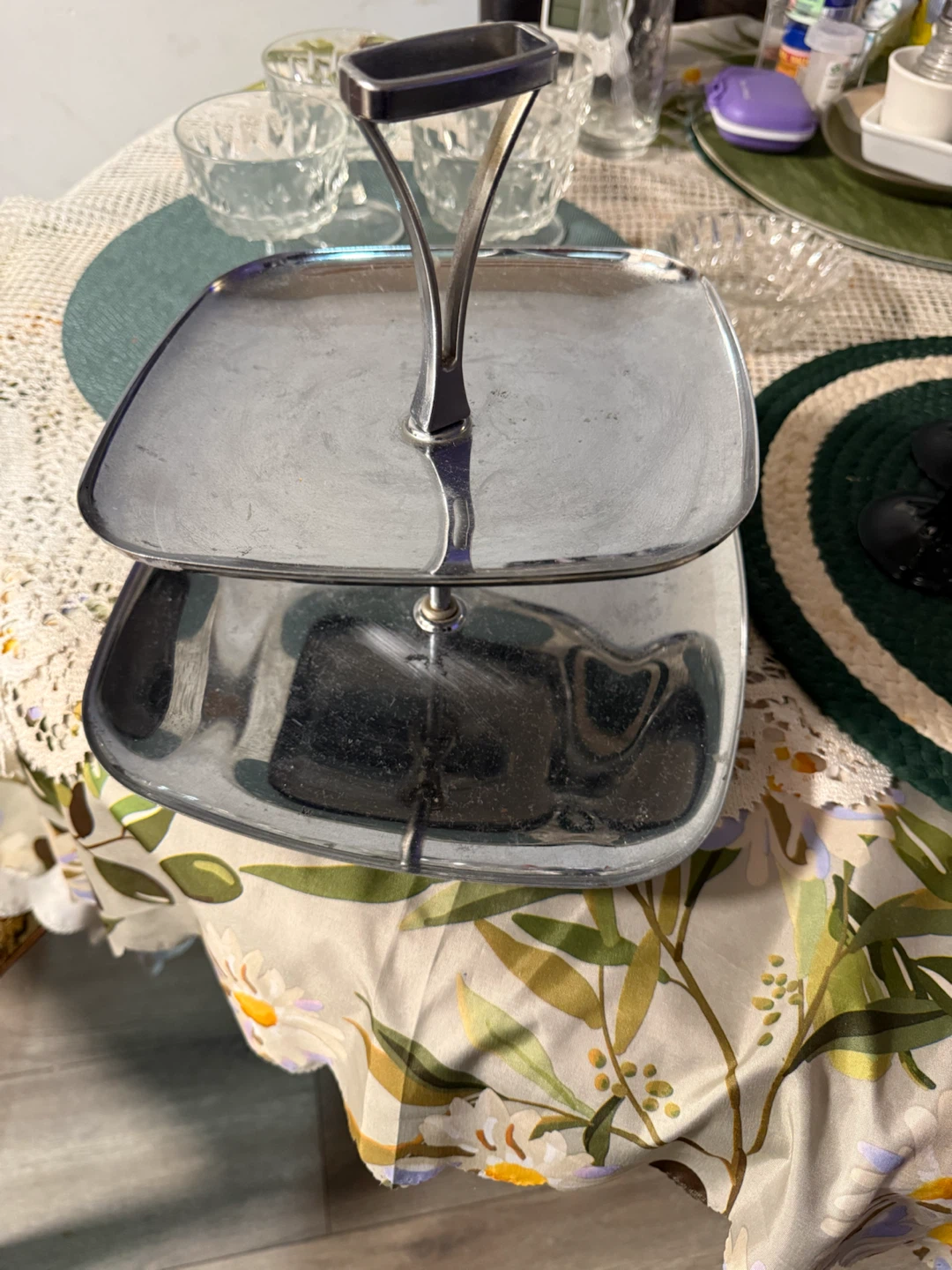 Two-Tier Metal Serving Stand