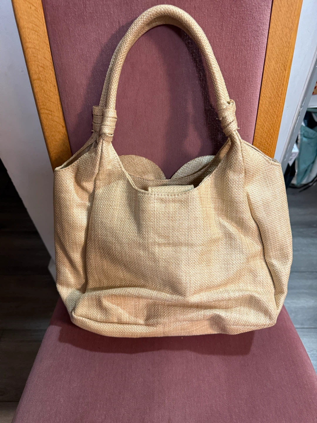 Beige Woven Handbag with Flower Detail - photo 2