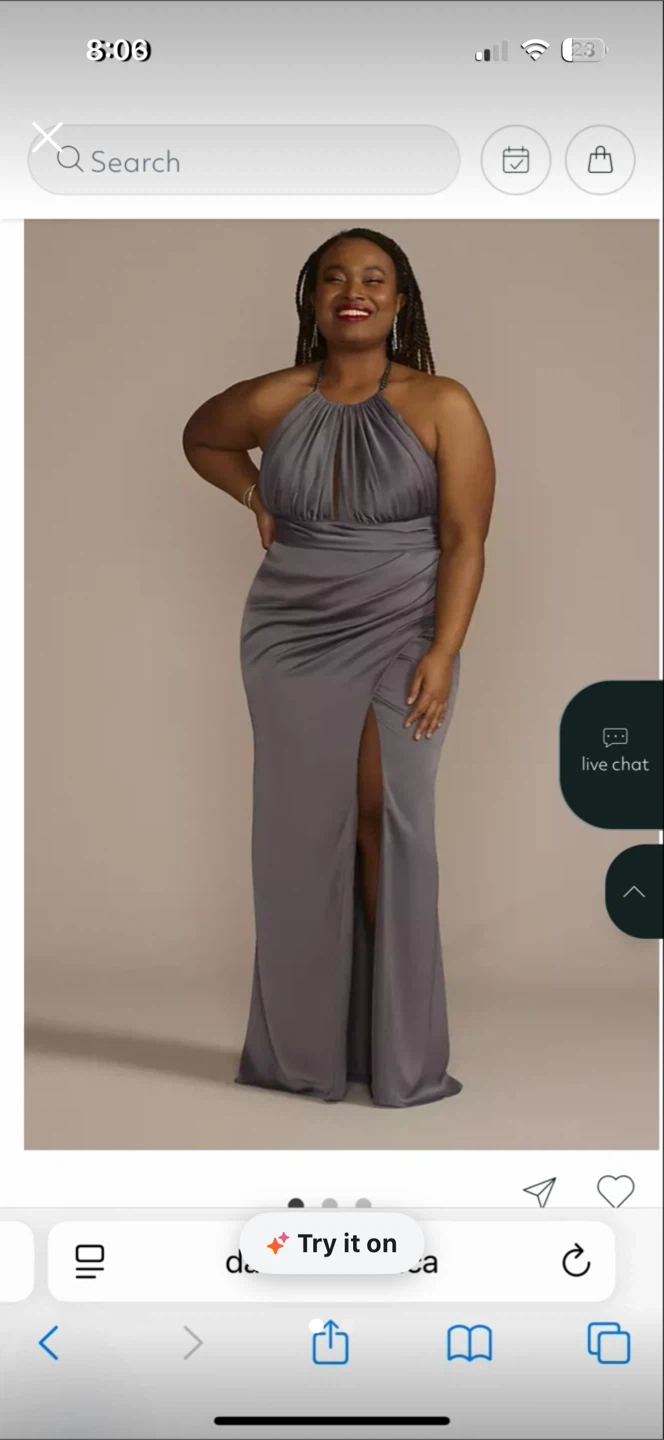 David's Bridal Satin High Neck Dress, Pewter, Size 18